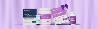 VitaMedica products against a purple background. Get 20% off with code LOVE20 from January 29th through February 2nd, 2025.