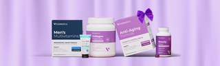 VitaMedica products against a purple background. Get 20% off with code LOVE20 from January 29th through February 2nd, 2025. 