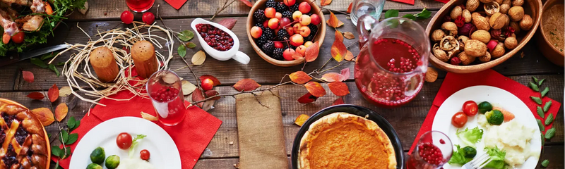 A colorful holiday table setting. 